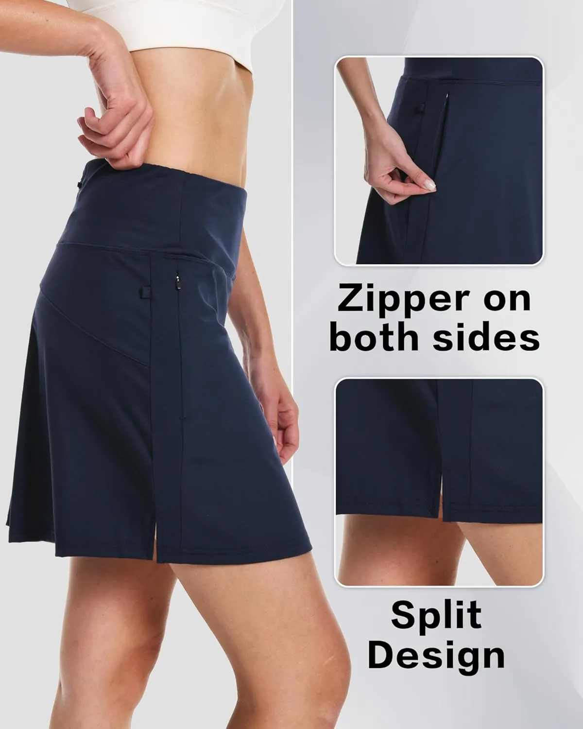 16" Golf Skorts Skirts for Women with Zipper Pockets Women's High Waisted Tennis Skirt Athletic Skort