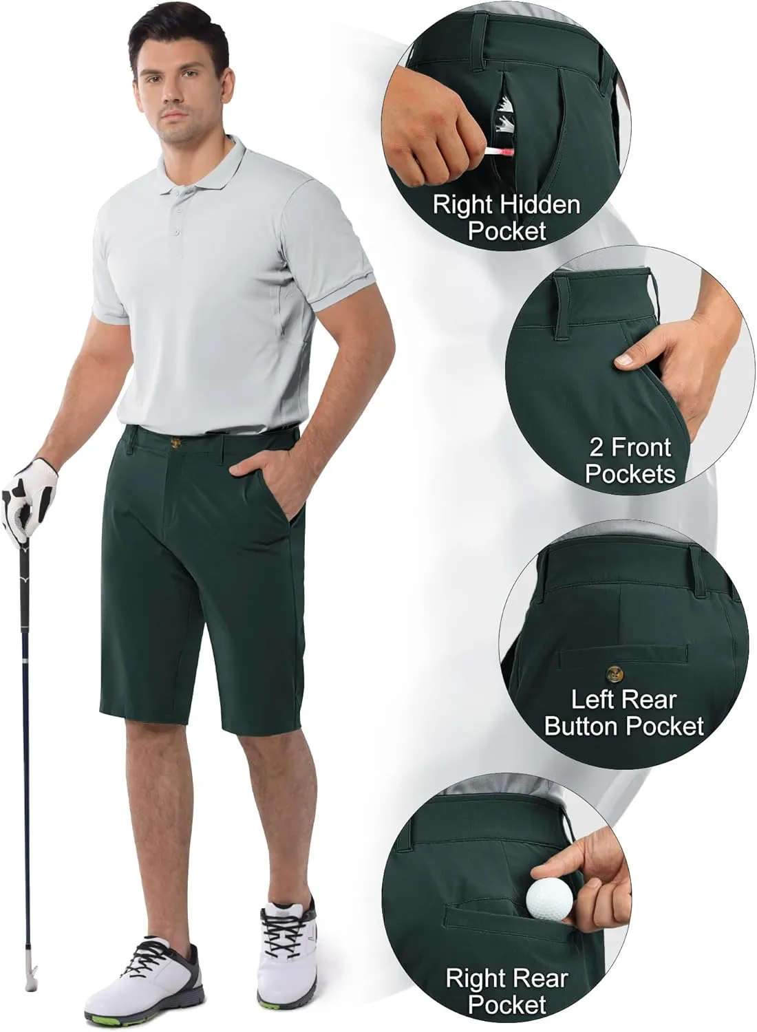 33,000ft Men's Golf Shorts Dry Fit, Lightweight Quick Dry Golf Stretch Shorts with Pockets 11" Inseam for Travel Casual