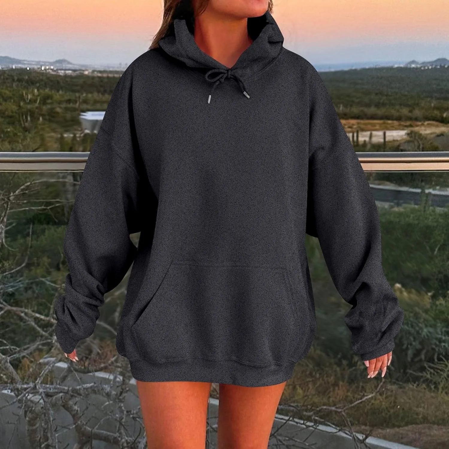 ADHOWBEW Womens Hoodies 2024 Fashion Oversized Drop Shoulder Long Sleeve Drawstring Sweatshirt Pullover with Pockets