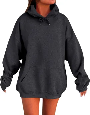 ADHOWBEW Womens Hoodies 2024 Fashion Oversized Drop Shoulder Long Sleeve Drawstring Sweatshirt Pullover with Pockets