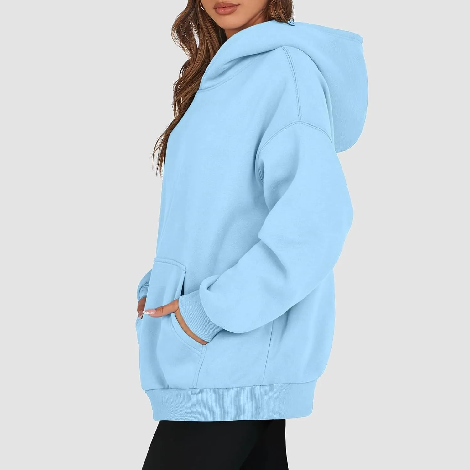 ADHOWBEW Womens Hoodies 2024 Fashion Oversized Drop Shoulder Long Sleeve Drawstring Sweatshirt Pullover with Pockets