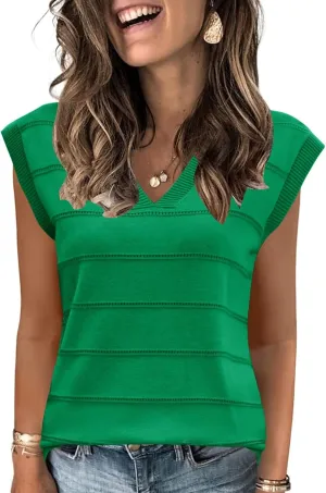 AKEWEI Sweater Vest Women Sleeveless Knitted V Neck Cap Sleeve Pullover Tank Tops 2025 Summer Fall Fashion Causal Trendy