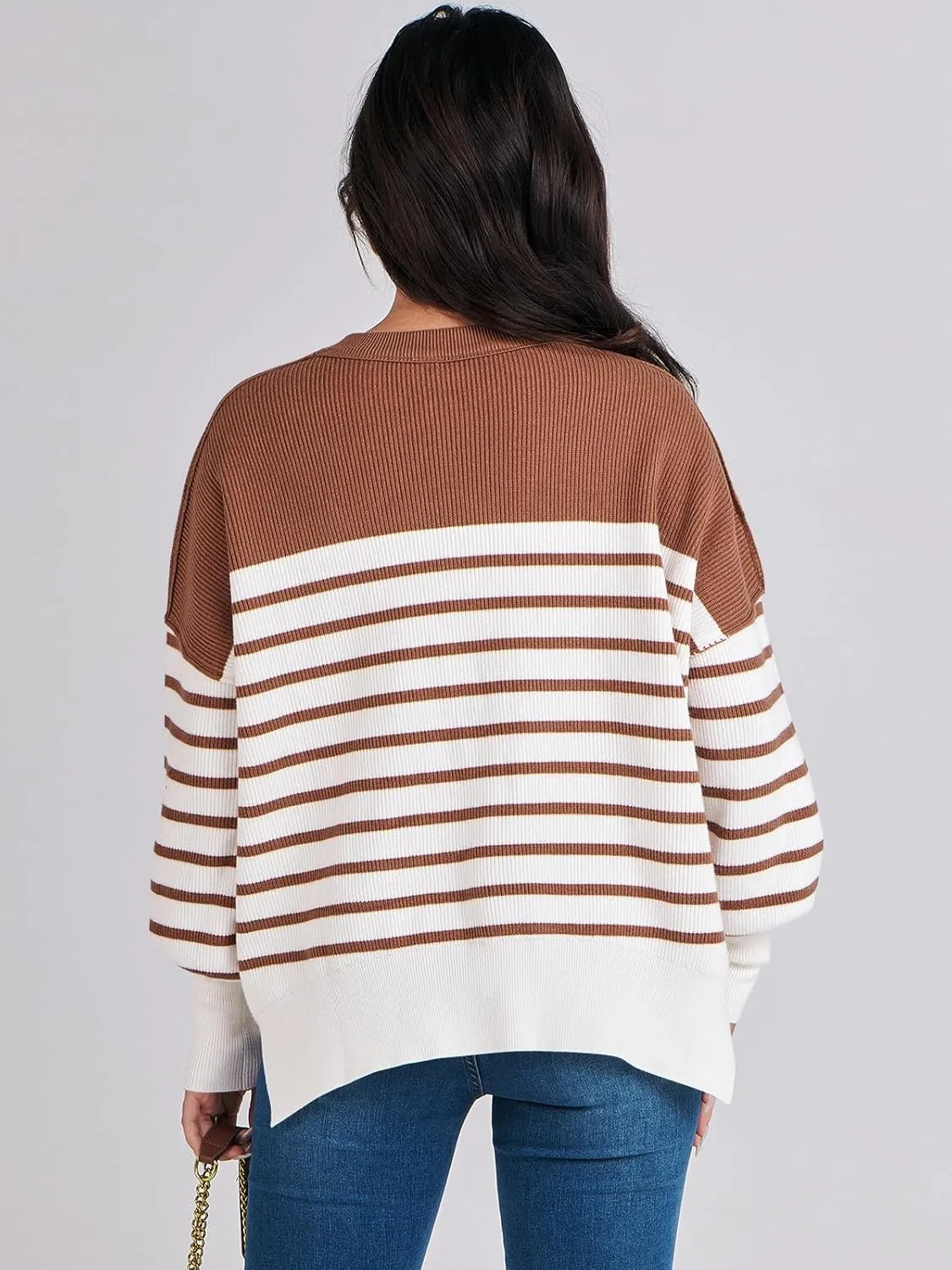 ANRABESS Womens Oversized Sweaters Fall 2024 Fashion Crewneck Batwing Long Sleeve Side Slit Knit Pullover Sweater Tops