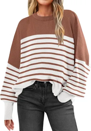 ANRABESS Womens Oversized Sweaters Fall 2024 Fashion Crewneck Batwing Long Sleeve Side Slit Knit Pullover Sweater Tops