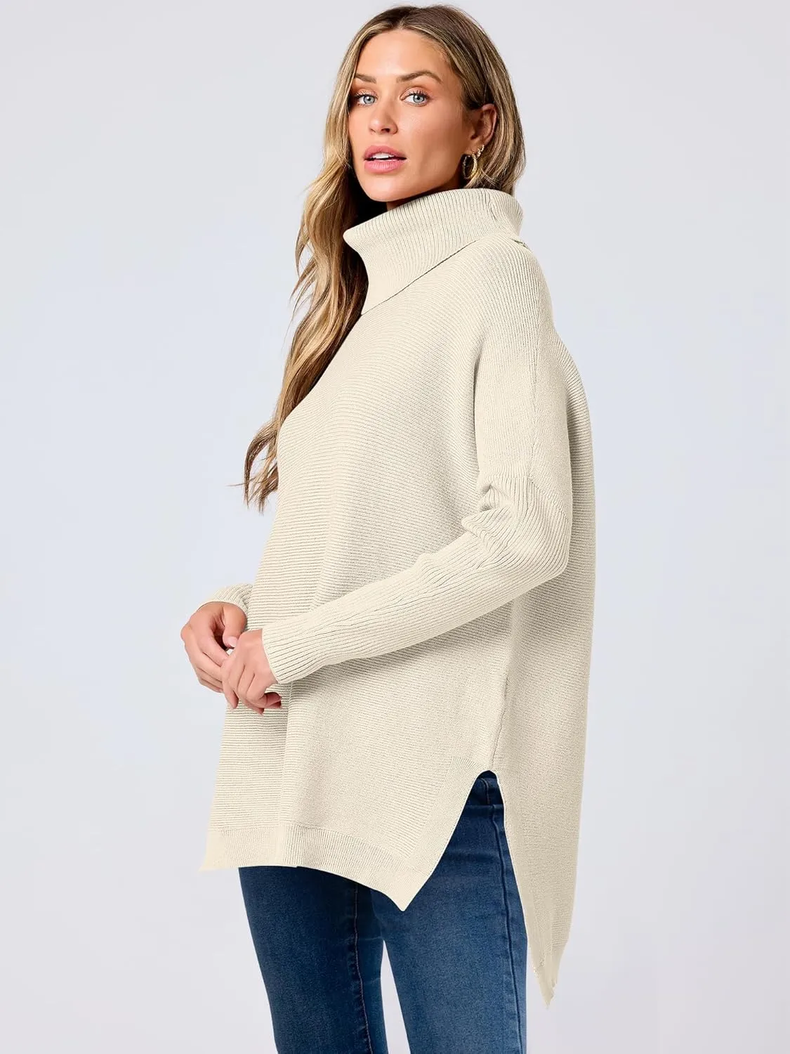 ANRABESS Women's Oversized Turtleneck Batwing Sleeve Spilt Casual Loose Knit Tunic Pullover Sweater Tops 2025 Fall Outfits