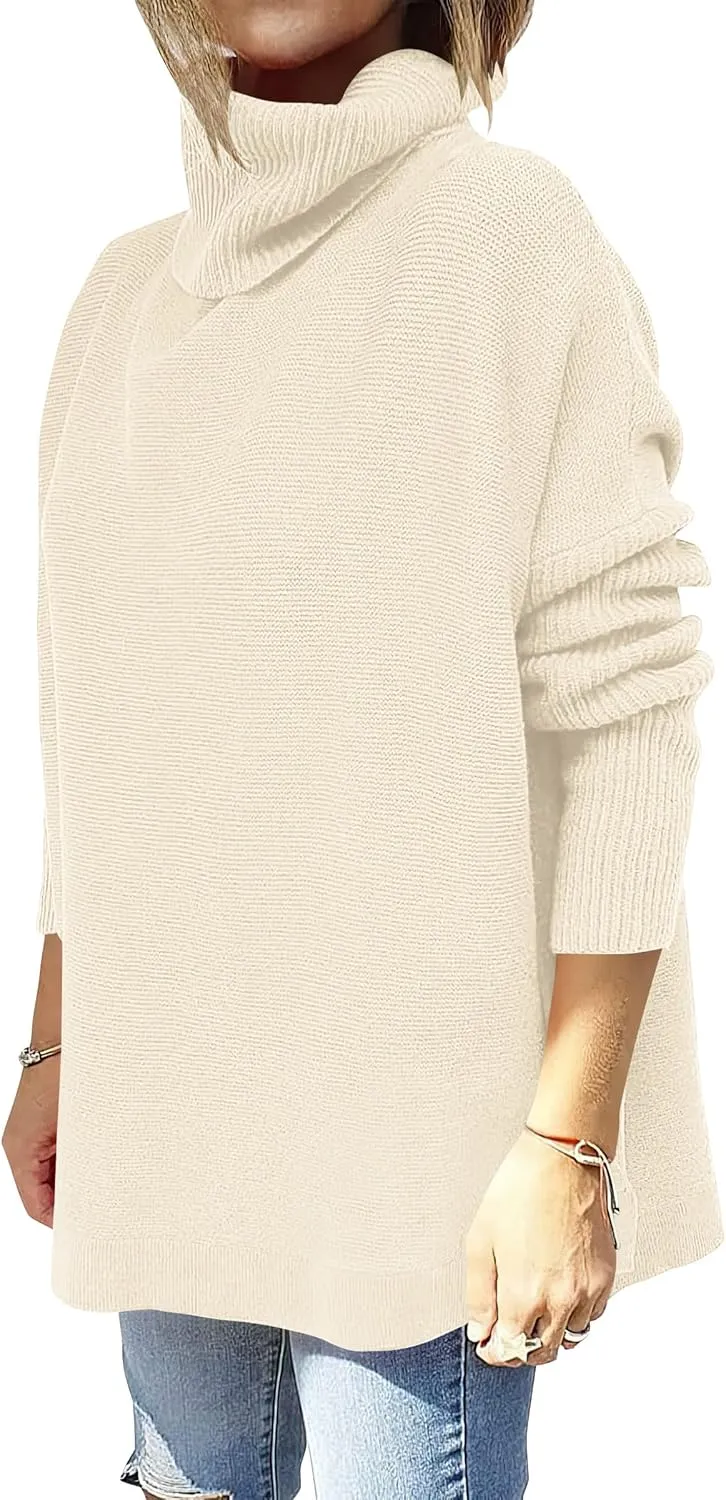 ANRABESS Women's Oversized Turtleneck Batwing Sleeve Spilt Casual Loose Knit Tunic Pullover Sweater Tops 2025 Fall Outfits