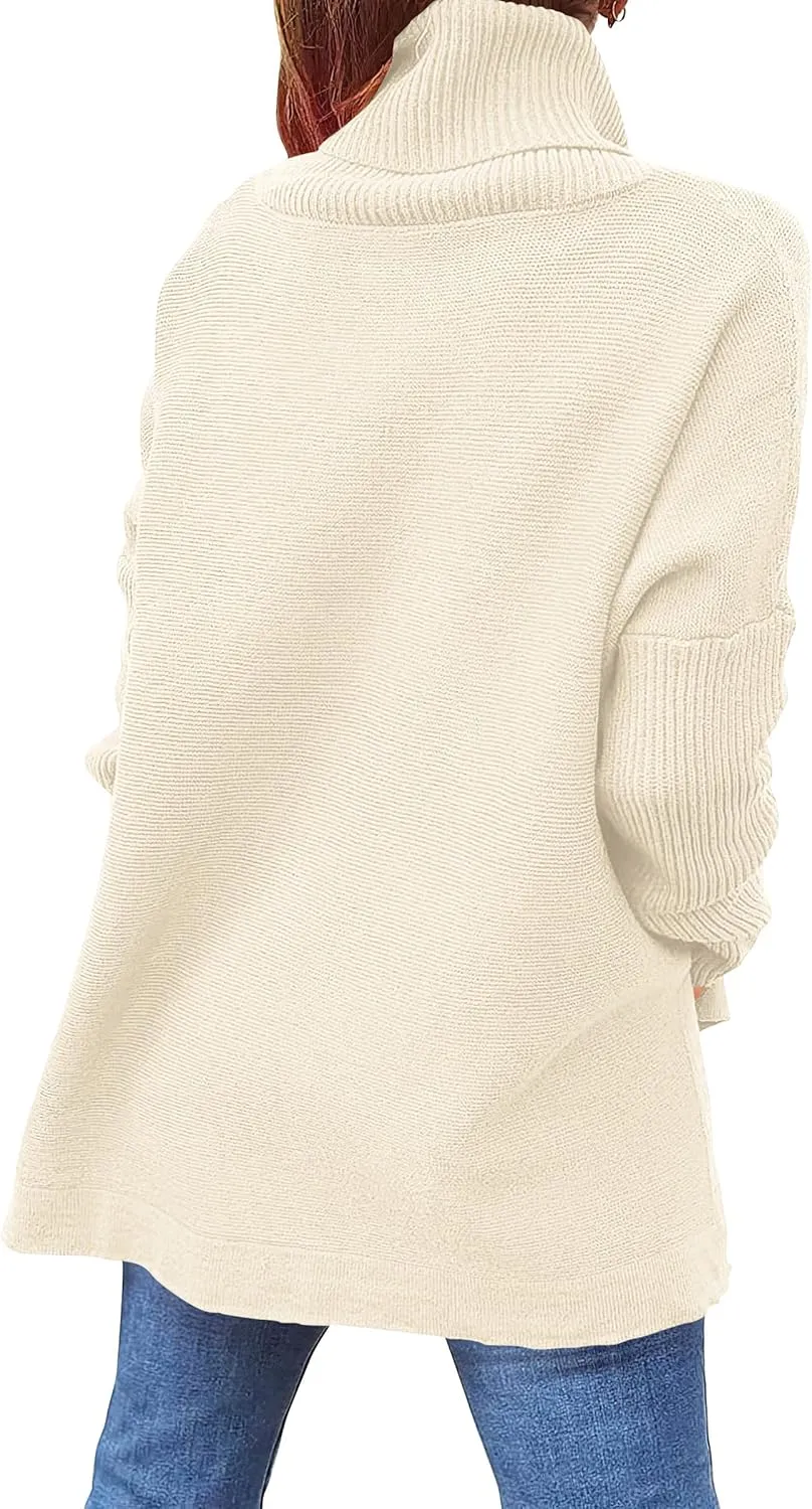 ANRABESS Women's Oversized Turtleneck Batwing Sleeve Spilt Casual Loose Knit Tunic Pullover Sweater Tops 2025 Fall Outfits
