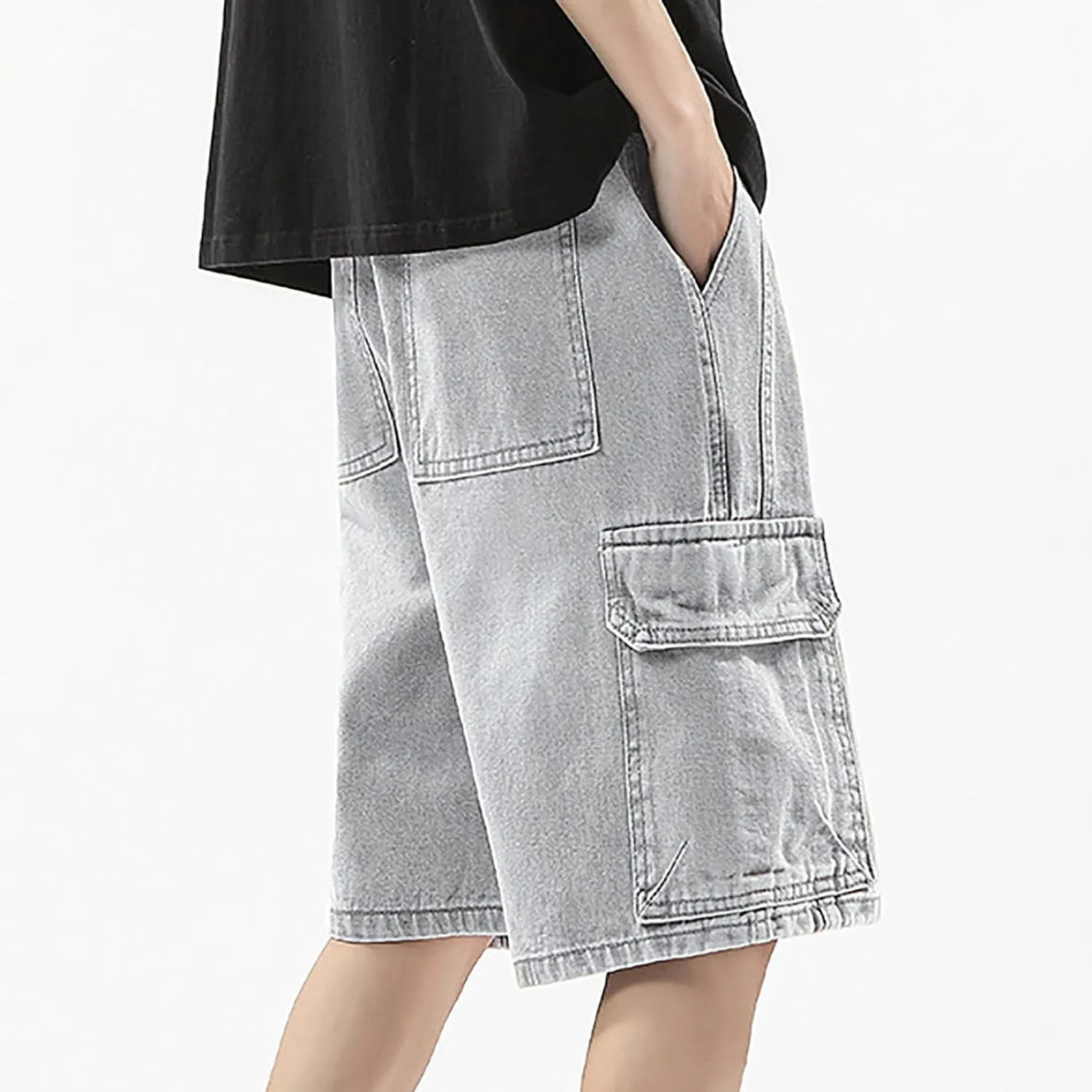 Baggy Jean Shorts for Men Jorts Casual Loose Fit Mid Denim Shorts Skateboard Hip Hop 2025 Trendy Streetwear