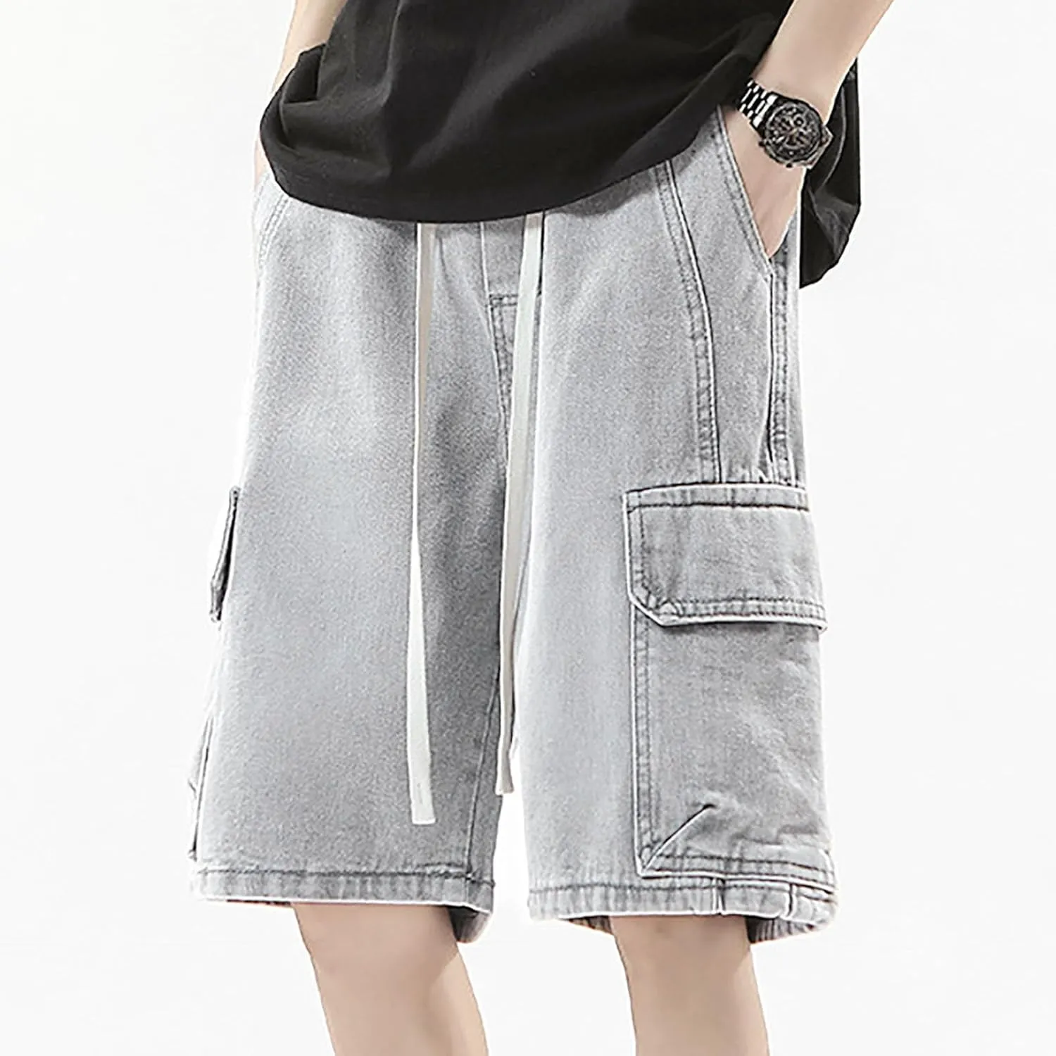 Baggy Jean Shorts for Men Jorts Casual Loose Fit Mid Denim Shorts Skateboard Hip Hop 2025 Trendy Streetwear