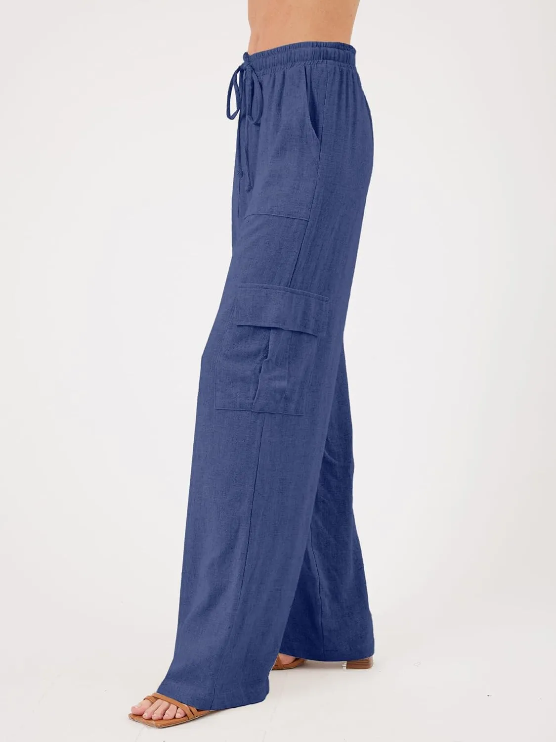 Beautiful Nomad Women's Linen Cargo Pants Casual High Waisted Wide Leg Pant Baggy Trousers with Pockets