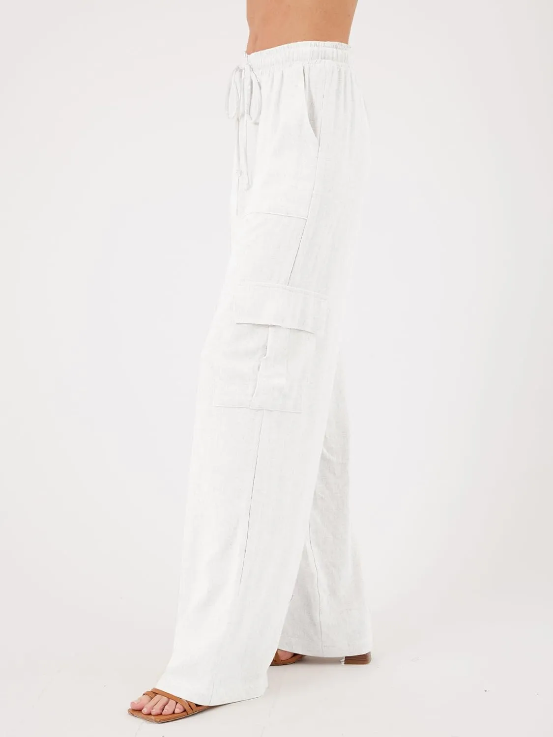 Beautiful Nomad Women's Linen Cargo Pants Casual High Waisted Wide Leg Pant Baggy Trousers with Pockets
