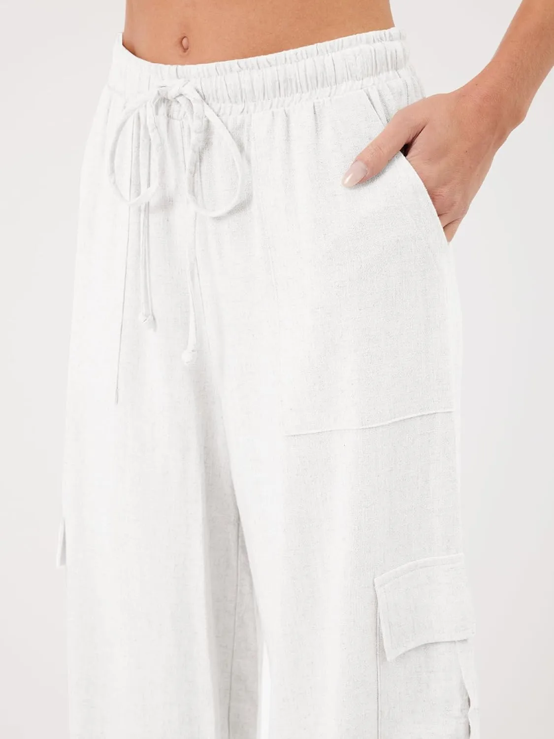Beautiful Nomad Women's Linen Cargo Pants Casual High Waisted Wide Leg Pant Baggy Trousers with Pockets