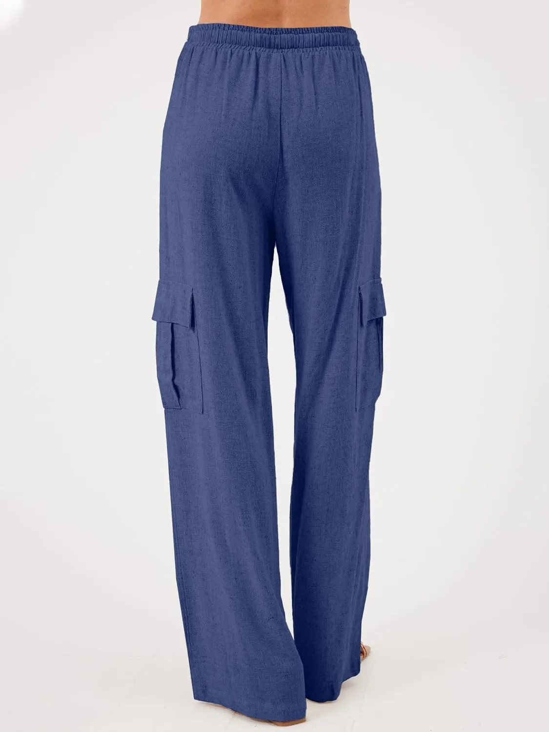 Beautiful Nomad Women's Linen Cargo Pants Casual High Waisted Wide Leg Pant Baggy Trousers with Pockets