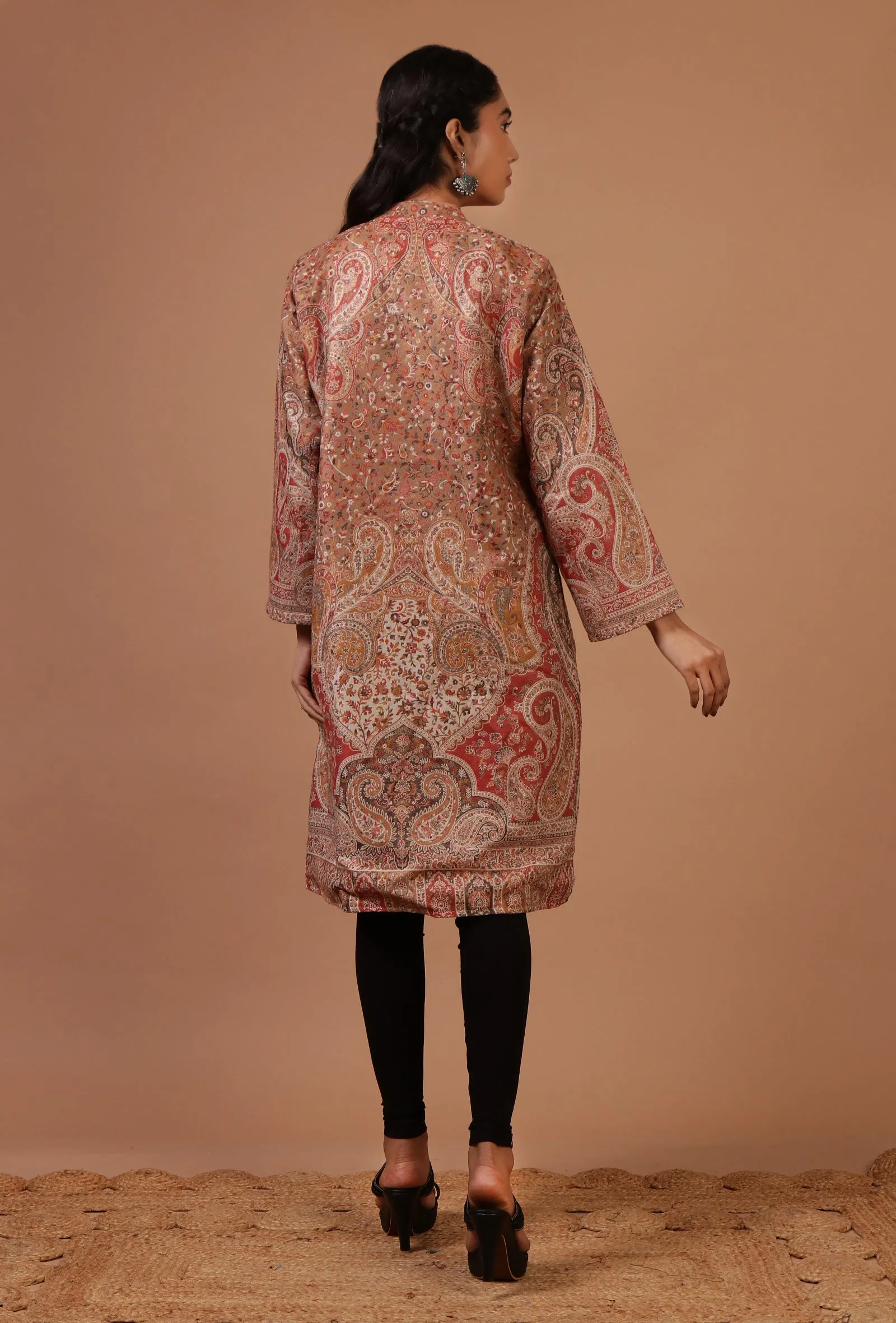 Beige & Multicolor Kani Embroidered Long Jacket