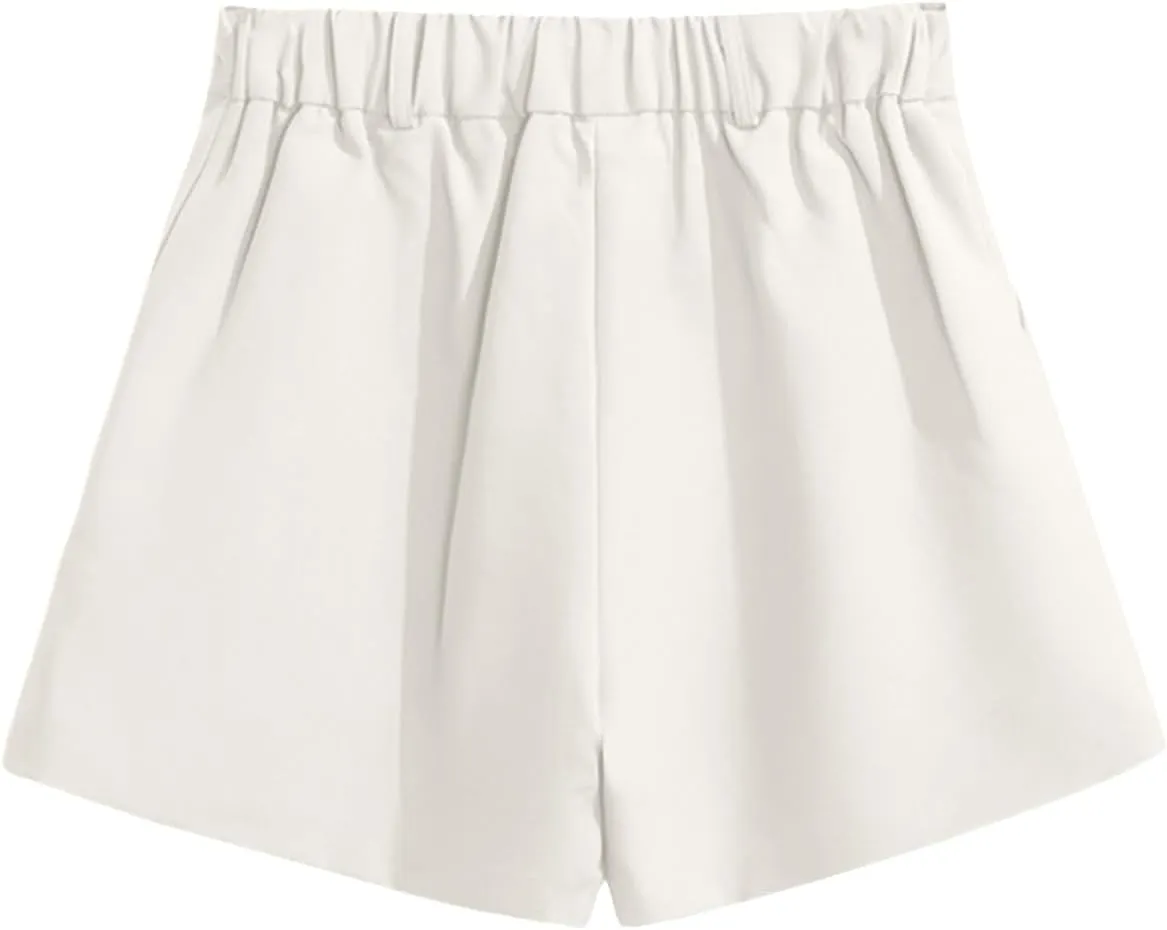 Betusline Women's Shorts Summer Casual Work Pleated Dress Shorts with Back Elastic Waist