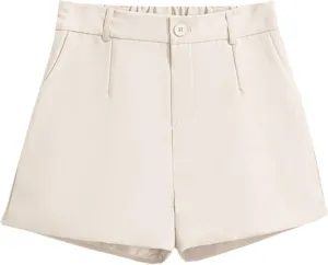 Betusline Women's Shorts Summer Casual Work Pleated Dress Shorts with Back Elastic Waist