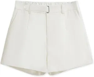 Betusline Women's Shorts Summer Casual Work Pleated Dress Shorts with Back Elastic Waist