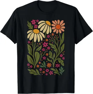 Boho Wildflowers Womens Floral Nature Botanical Cottagecore T-Shirt