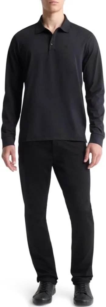 Calvin Klein Men's Long Sleeve Smooth Cotton Polo Shirt