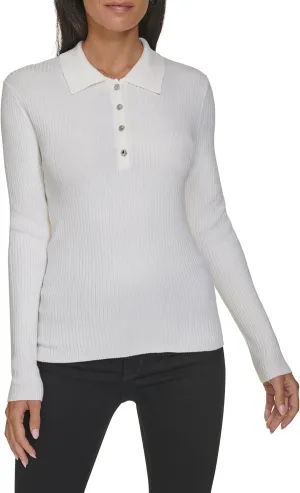 Calvin Klein Women's Long Sleeve Collar Button Up Sweater