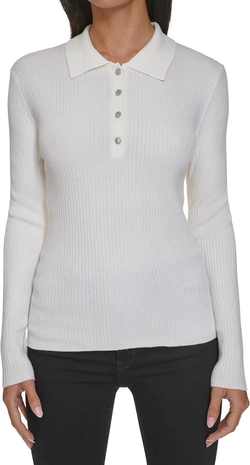 Calvin Klein Women's Long Sleeve Collar Button Up Sweater