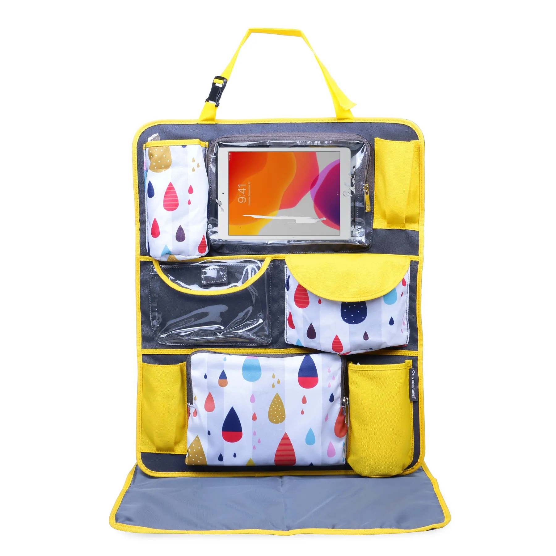 Car Seat/Travel Organizer - Raindrop Yellow