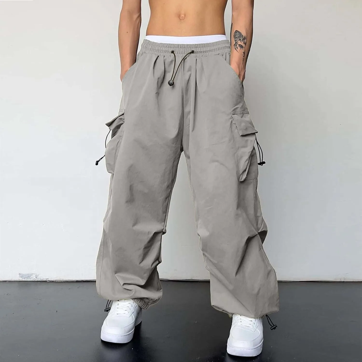 Cargo Pant for Men Casual Work Pant Elastic Waist Drawstring Cotton Track Pants with Multiple Pockets