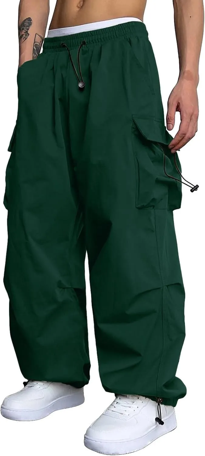 Cargo Pant for Men Casual Work Pant Elastic Waist Drawstring Cotton Track Pants with Multiple Pockets