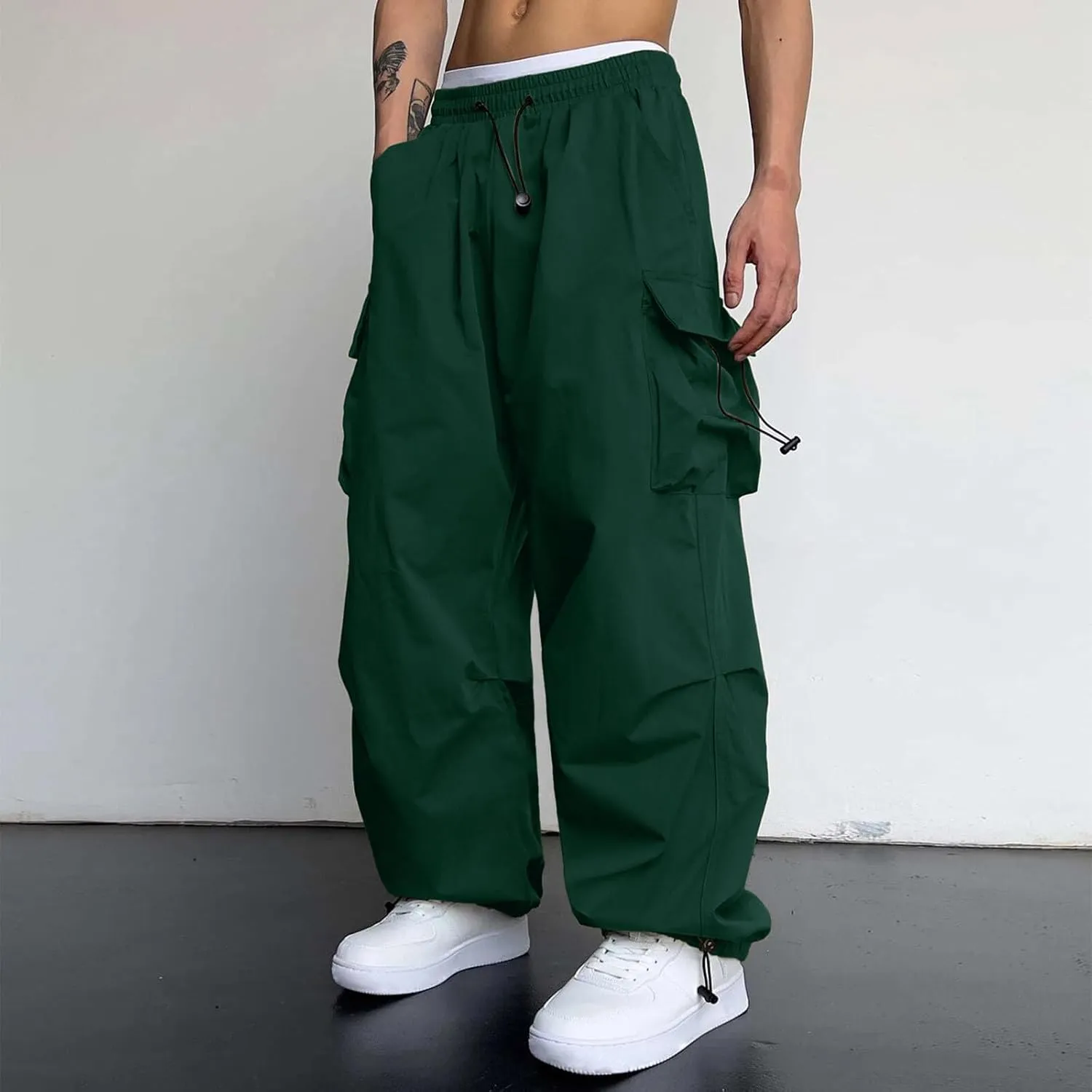 Cargo Pant for Men Casual Work Pant Elastic Waist Drawstring Cotton Track Pants with Multiple Pockets