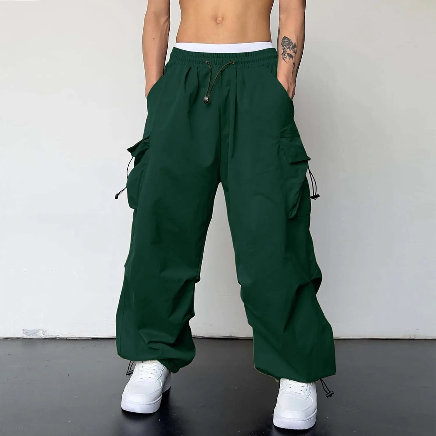 Cargo Pant for Men Casual Work Pant Elastic Waist Drawstring Cotton Track Pants with Multiple Pockets