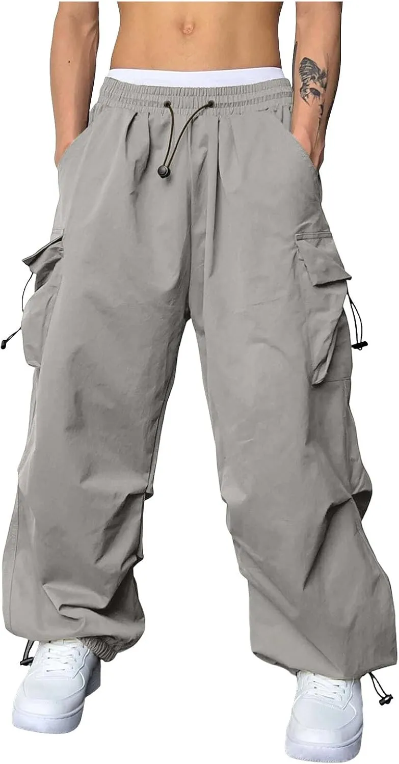 Cargo Pant for Men Casual Work Pant Elastic Waist Drawstring Cotton Track Pants with Multiple Pockets