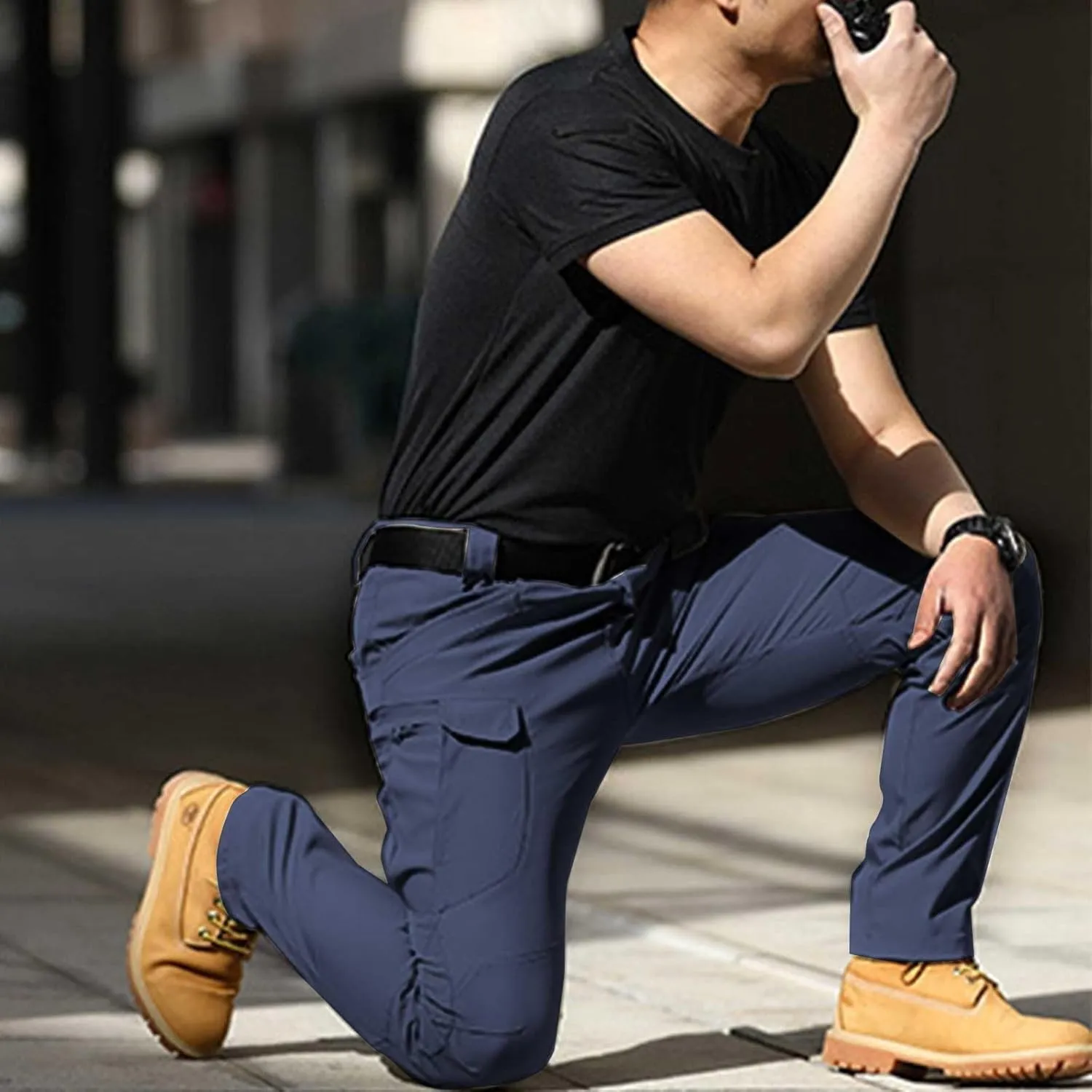 Cargo Pants Men Outdoor Stretch Overalls with Large Pockets Loose Soft Pants Rainproof Mens Big and Tall Cargo Pants