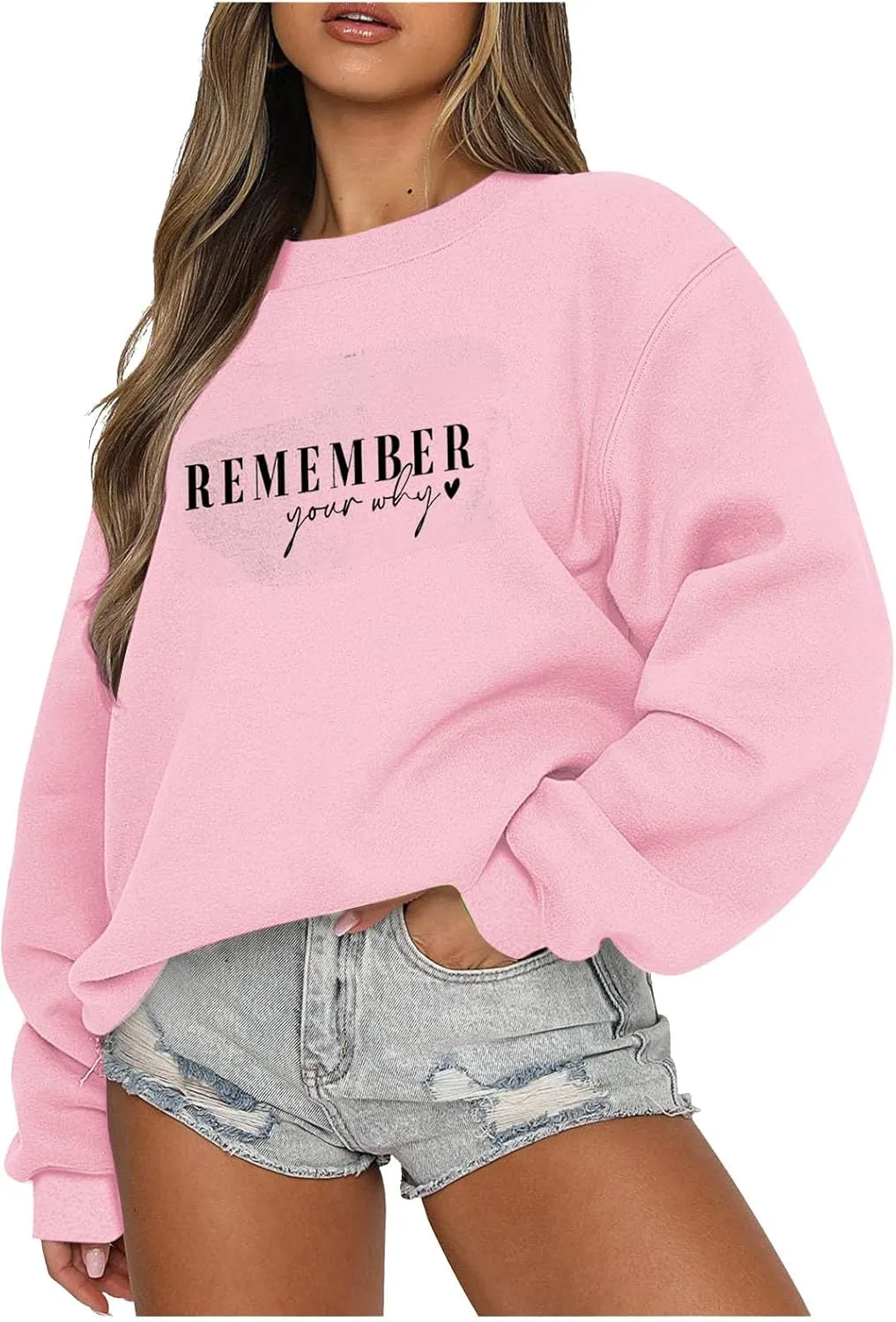 Ceboyel Remember Your Why Sweatshirt Oversized Pullover Sweater Letter Print Cute Hoodies Trendy Fall Winter Clothing 2023