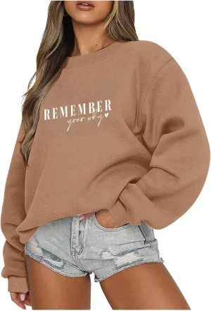 Ceboyel Remember Your Why Sweatshirt Oversized Pullover Sweater Letter Print Cute Hoodies Trendy Fall Winter Clothing 2023