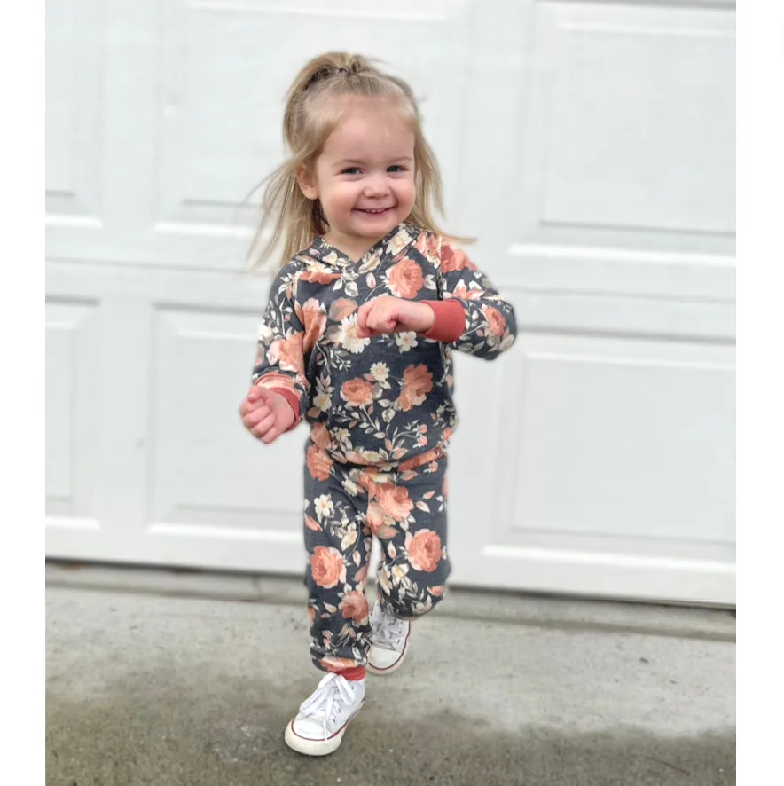 Charcoal/Coral Floral Two Piece Sets