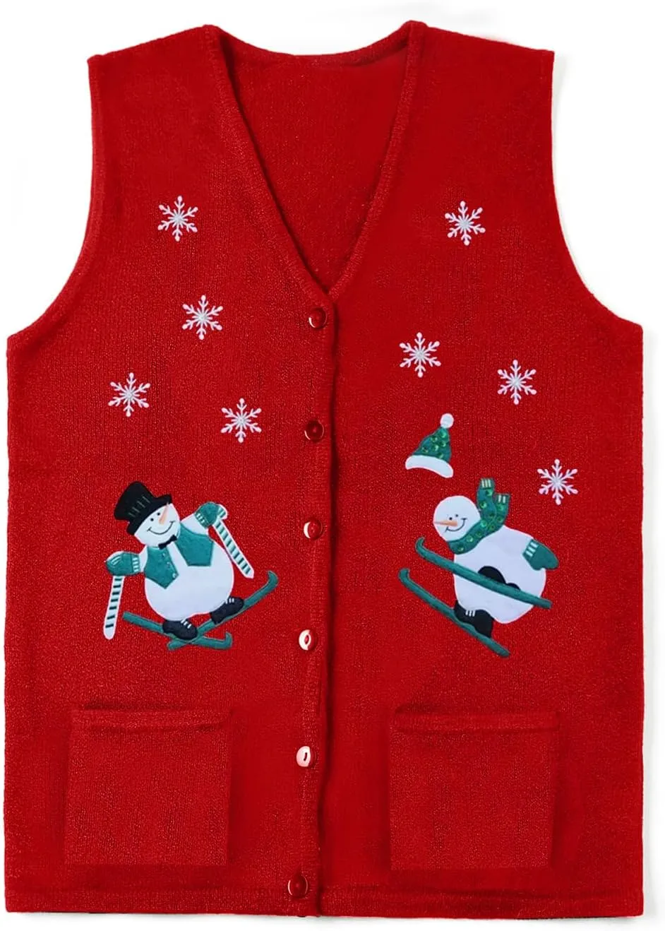 Christmas Vest for Women Reindeer Santa Snowman Embroidery Sweater Sleeveless Ugly Xmas Knit Tank Top