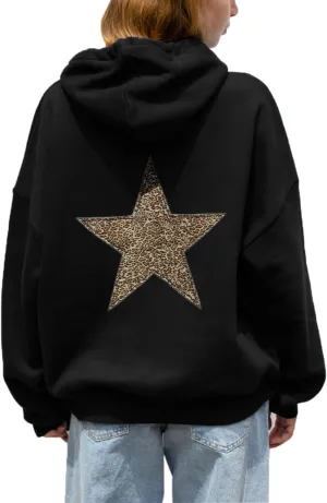 Cioatin Women Oversized Leopard Star Graphic Hoodies Men Cute Y2K Aesthetic Fleece Long Sleeve Pullover Sweatshirt Girls