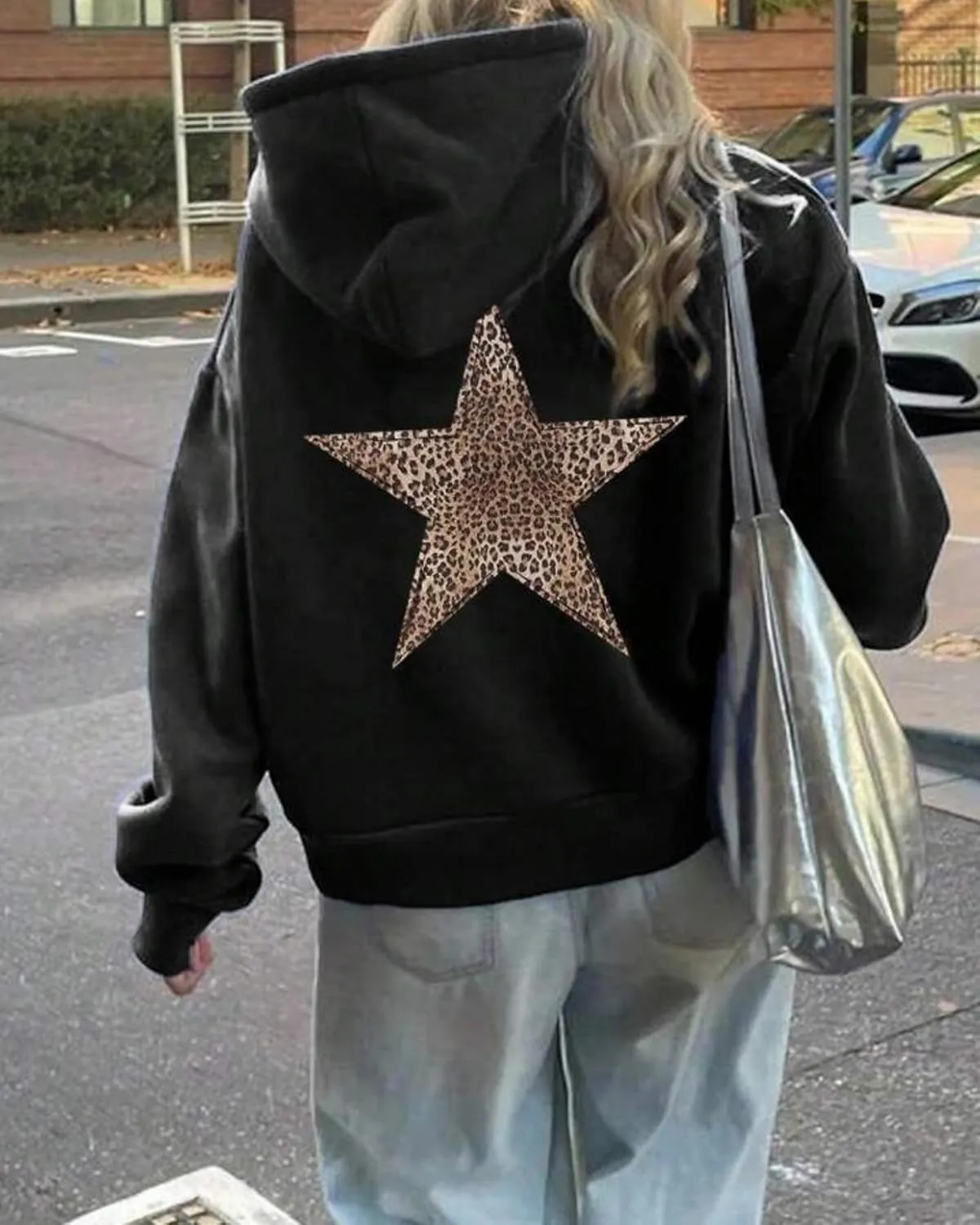 Cioatin Women Oversized Leopard Star Graphic Hoodies Men Cute Y2K Aesthetic Fleece Long Sleeve Pullover Sweatshirt Girls