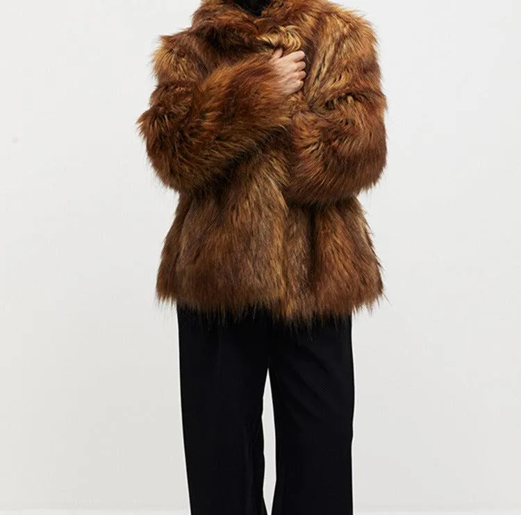 City street Faux fur elegant coat