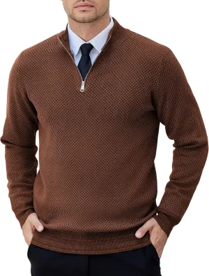 COOFANDY Mens Quarter Zip Pullover Slim Fit Lightweight Knit Pullover Sweaters Casual Polo Sweater
