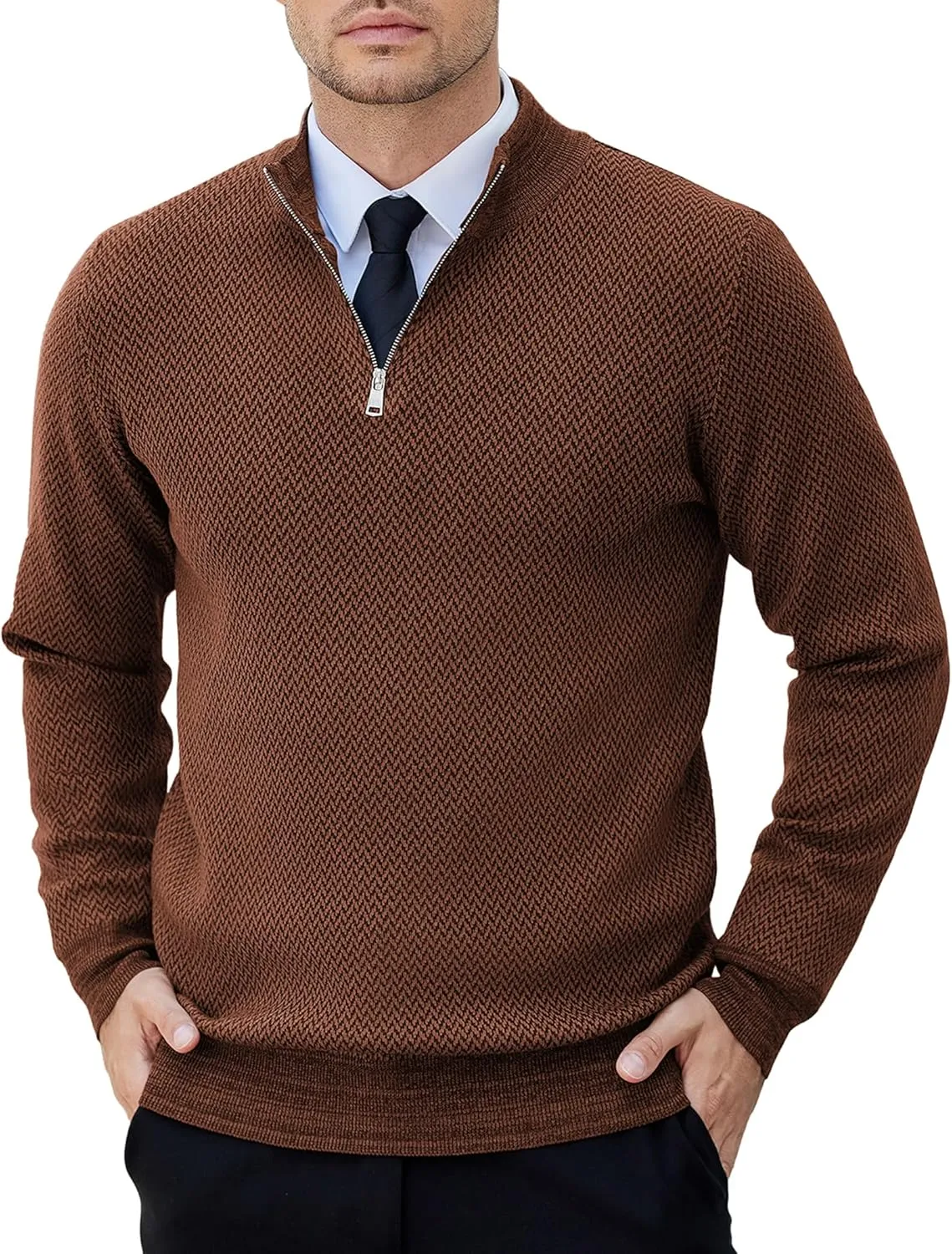 COOFANDY Mens Quarter Zip Pullover Slim Fit Lightweight Knit Pullover Sweaters Casual Polo Sweater