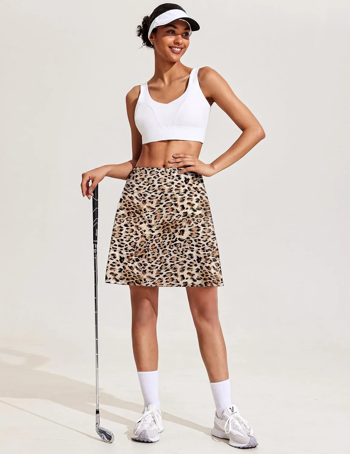 COOrun 18" Tennis Skirt Knee Length High Waist Skorts Skirts for Women Golf Pleated Built-in Shorts Skirts with Pockets