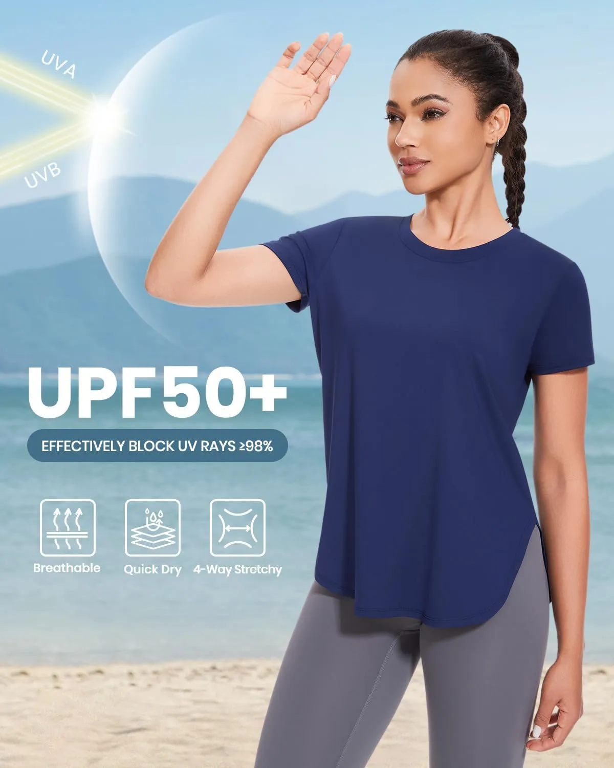 Cosy Pyro 4-Pack Workout Tops for Women UPF 50  Yoga Shirts Short Sleeve Athletic T-Shirts Quick Dry Running Gym Tee