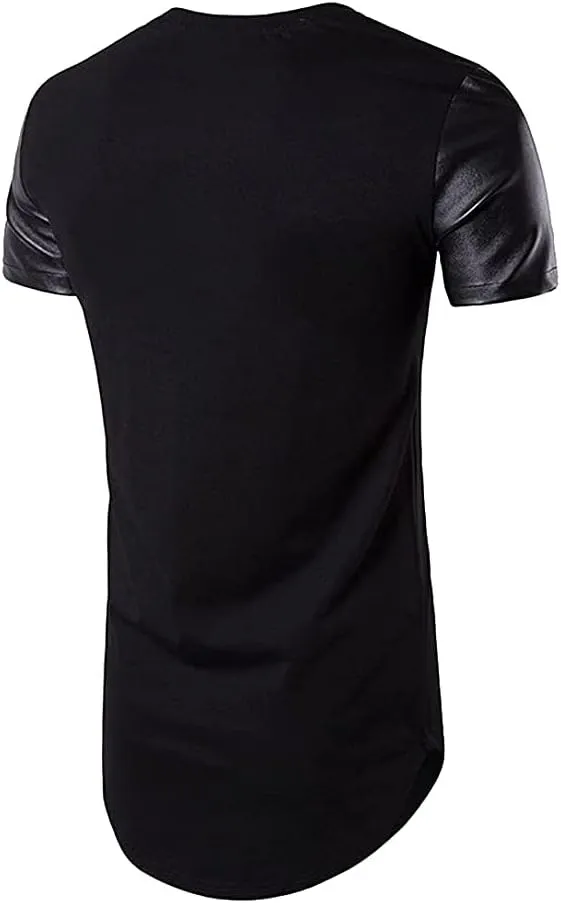 COTTORY Men's Spell Leather Hipster Hip Hop T Shirt