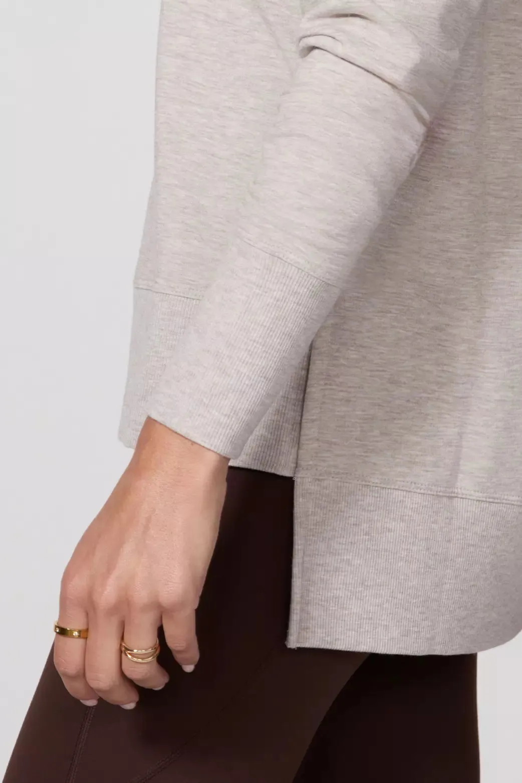 Cozy Fleece Side Slit Pullover - Htr Oatmeal