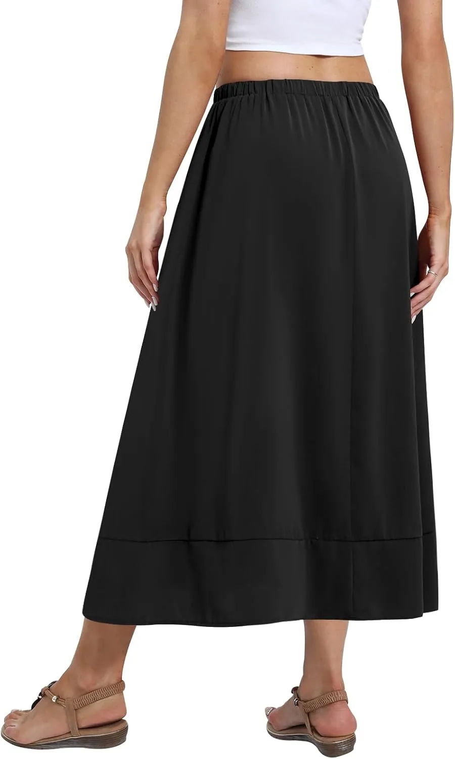 DB MOON Womens Midi Length Skirt 2025 Business Casual Flowy A Line Skirts with Pockets Teacher Outfits