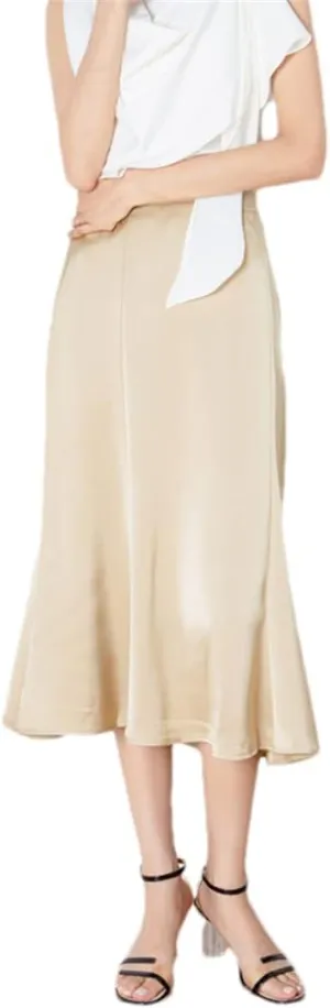 DBFBDTU Female Pleated Midi Skirt Women Elastic High Waist Skirt Women Solid Color Chiffon Skir
