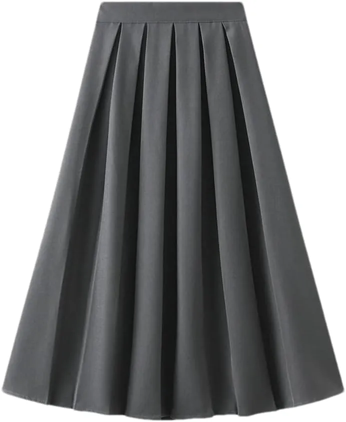 DBFBDTU Pleated Skirt for Women Spring Autumn Style Elastic High Waist Midi Skirt A- Line Skirt Woman
