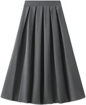 DBFBDTU Pleated Skirt for Women Spring Autumn Style Elastic High Waist Midi Skirt A- Line Skirt Woman