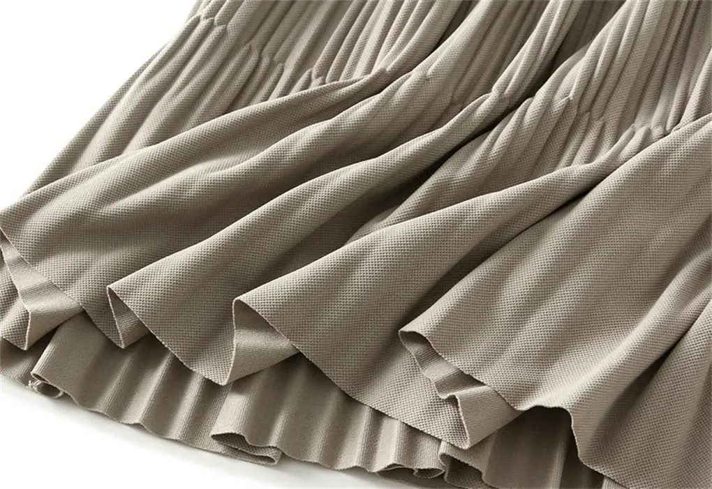 DBFBDTU Women Elastic Waist Solid Color Skirts Casual Pleated Warm A-Line Midi Skirt